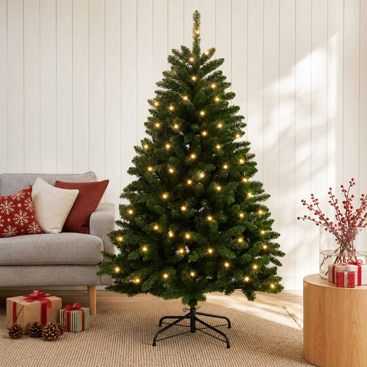 Artificial Christmas Tree Mid-green Ornament Medium Green LEDs