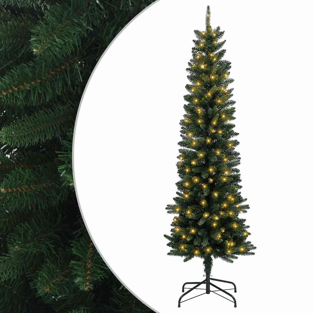 Artificial Slim Christmas Tree Bauble LEDs Green