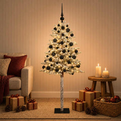 Artificial Christmas Tree with Bauble 300 LEDs Green and White 180 cm with LEDs & black balls