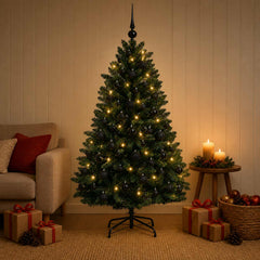 Artificial Christmas Tree with Bauble 150 cm Dark Green Ø 80 x 150 cm with 150 LEDs&black balls