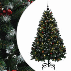 Artificial Christmas Tree Green with Bauble 150 cm 150 LEDs Green with Frosted Tips Ø 80 x 150 cm with 150 LEDs&black balls