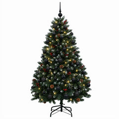 Artificial Christmas Tree Green with Bauble 150 cm 150 LEDs Green with Frosted Tips Ø 80 x 150 cm with 150 LEDs&black balls