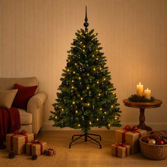 Artificial Christmas Tree Mid-green Ornament Medium Green LEDs&black balls
