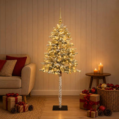 Artificial Christmas Tree with Bauble 300 LEDs Green and White 180 cm with LEDs & gold balls