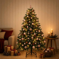 Artificial Christmas Tree Green Bauble LEDs Frosted Tips LEDs&pink balls