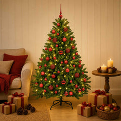 Artificial Christmas Tree with Baubles 180 cm Light Green Ø 117 x 180 cm with 300 LEDs&red balls