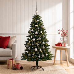 Artificial Christmas Tree with Bauble 150 LEDs 120 cm with LEDs & white/grey balls