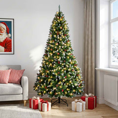 Artificial Christmas Tree Green with Bauble 210 cm 300 LEDs Green with Frosted Tips Ø 106 x 210 cm with 300 LEDs