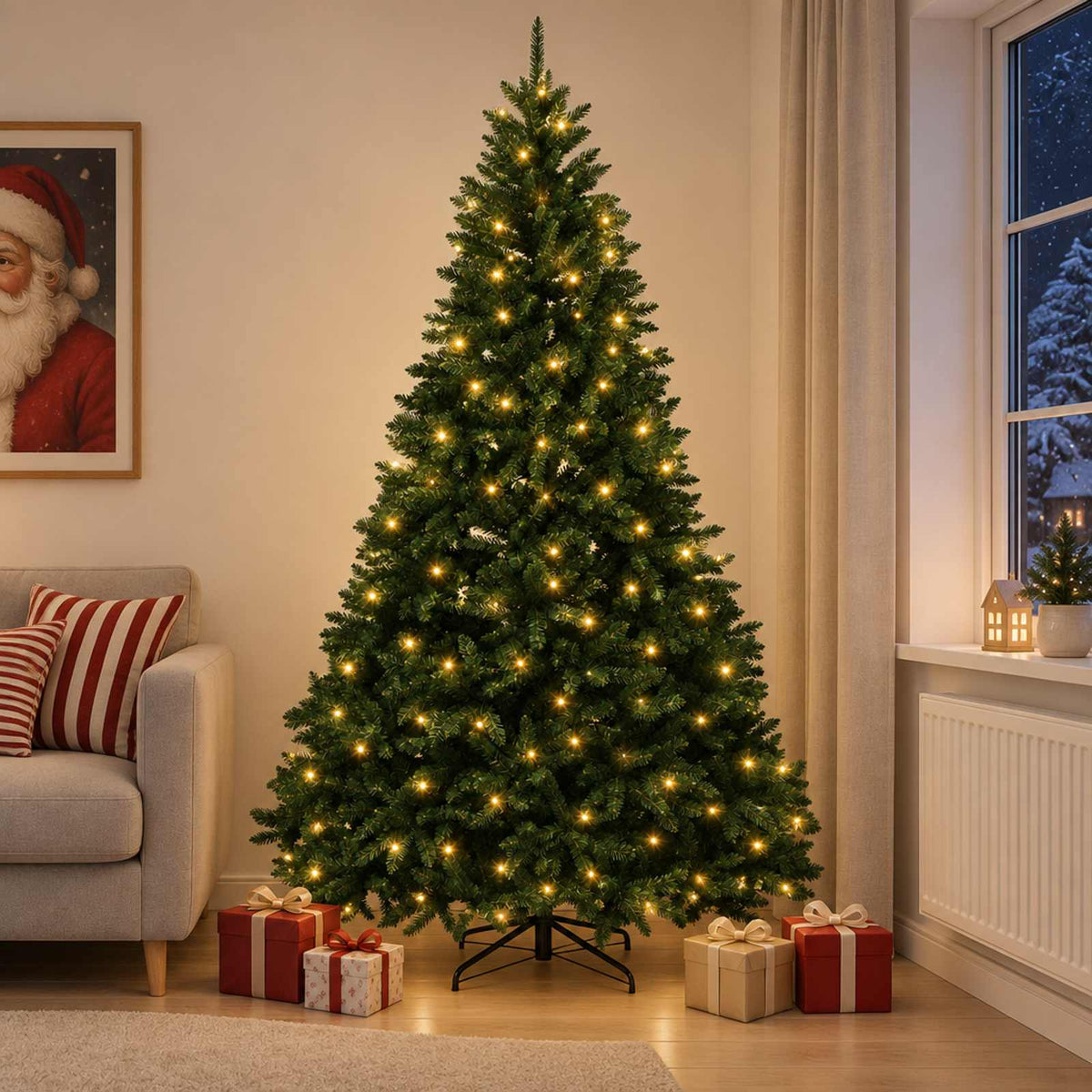 Artificial Christmas Tree Bauble Dark Green LEDs