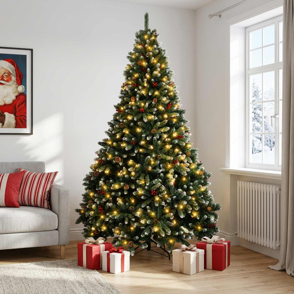Artificial Christmas Tree Green Bauble LEDs Frosted Tips