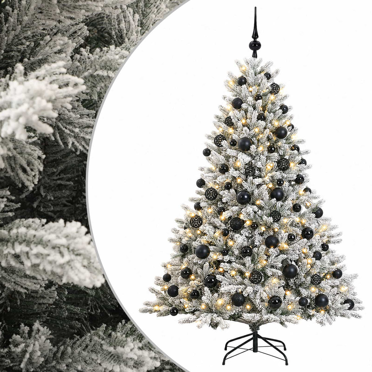 Artificial Christmas Tree Bauble LEDs Green White Height black balls