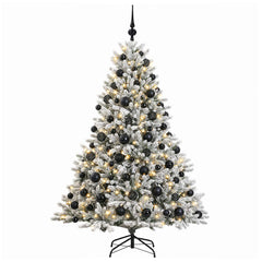 Artificial Christmas Tree Bauble LEDs Green White Height black balls
