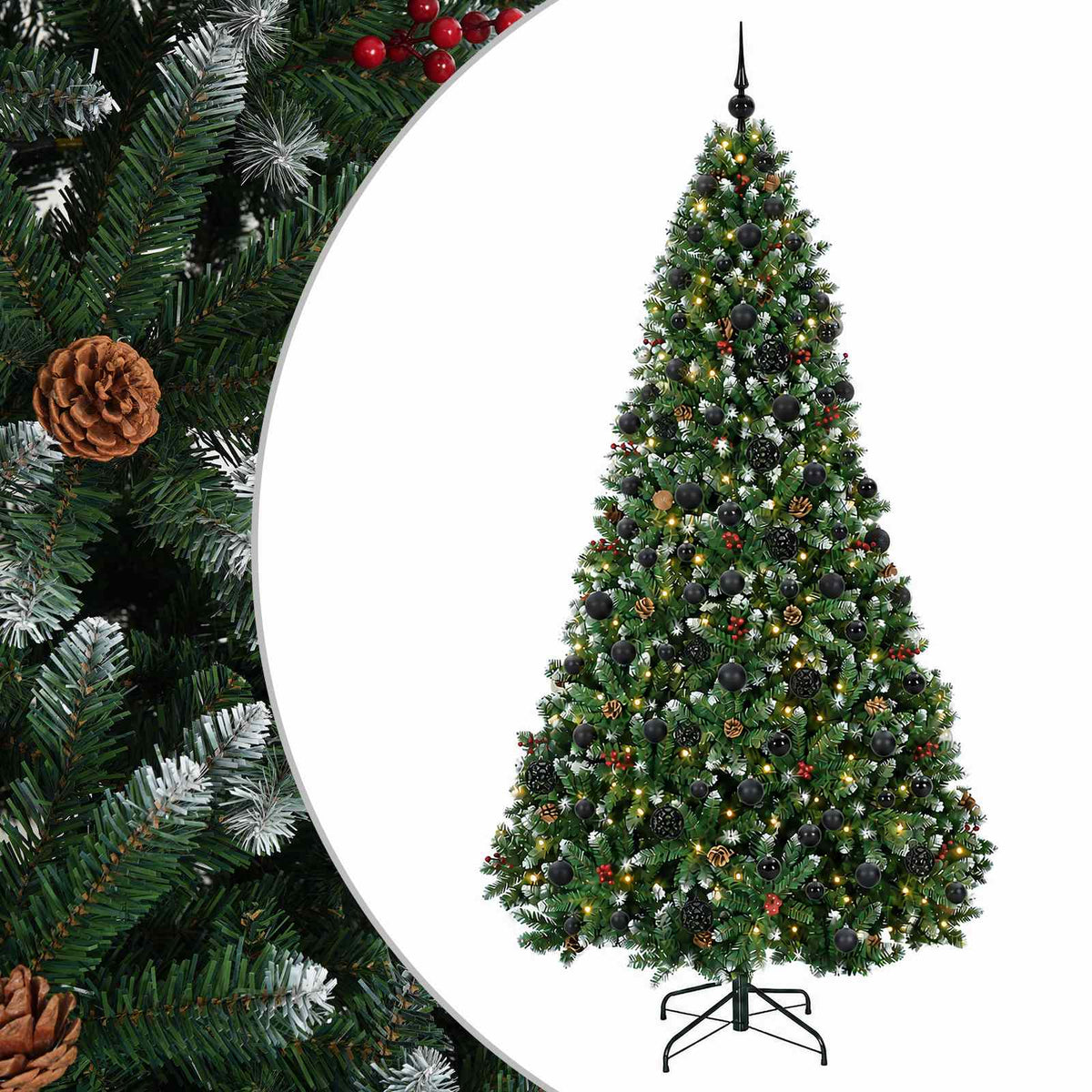Artificial Christmas Tree Green with Bauble 180 cm 300 LEDs Green with Frosted Tips Ø 90 x 180 cm with 300 LEDs&black balls