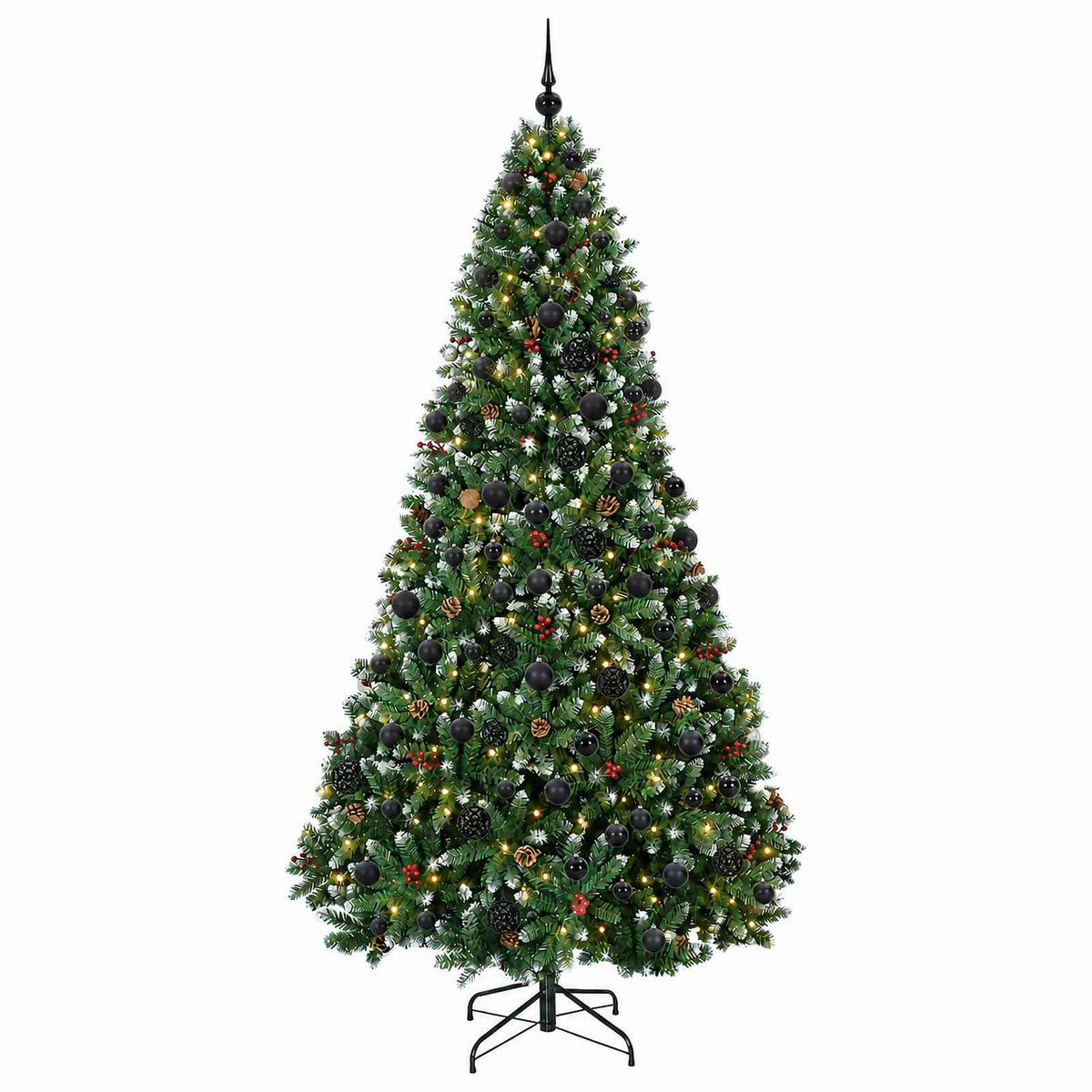 Artificial Christmas Tree Green with Bauble 180 cm 300 LEDs Green with Frosted Tips Ø 90 x 180 cm with 300 LEDs&black balls