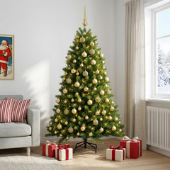 Artificial Christmas Tree with Bauble 300 LEDs Green 180 cm with LEDs & gold balls