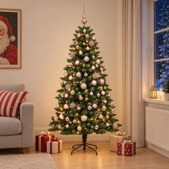 Artificial Christmas Tree with Bauble 300 LEDs 180 cm with LEDs & pink balls