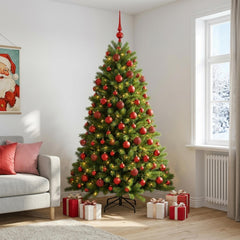 Artificial Christmas Tree with Bauble 300 LEDs Green 180 cm with LEDs & red balls