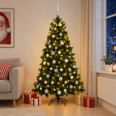 Artificial Christmas Tree with Bauble 300 LEDs Green Height 210 cm with LEDs & silver balls