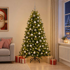 Artificial Christmas Tree with Bauble 300 LEDs Green 180 cm with LEDs & silver balls