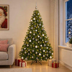 Artificial Christmas Tree Light Green LEDs&white/grey balls