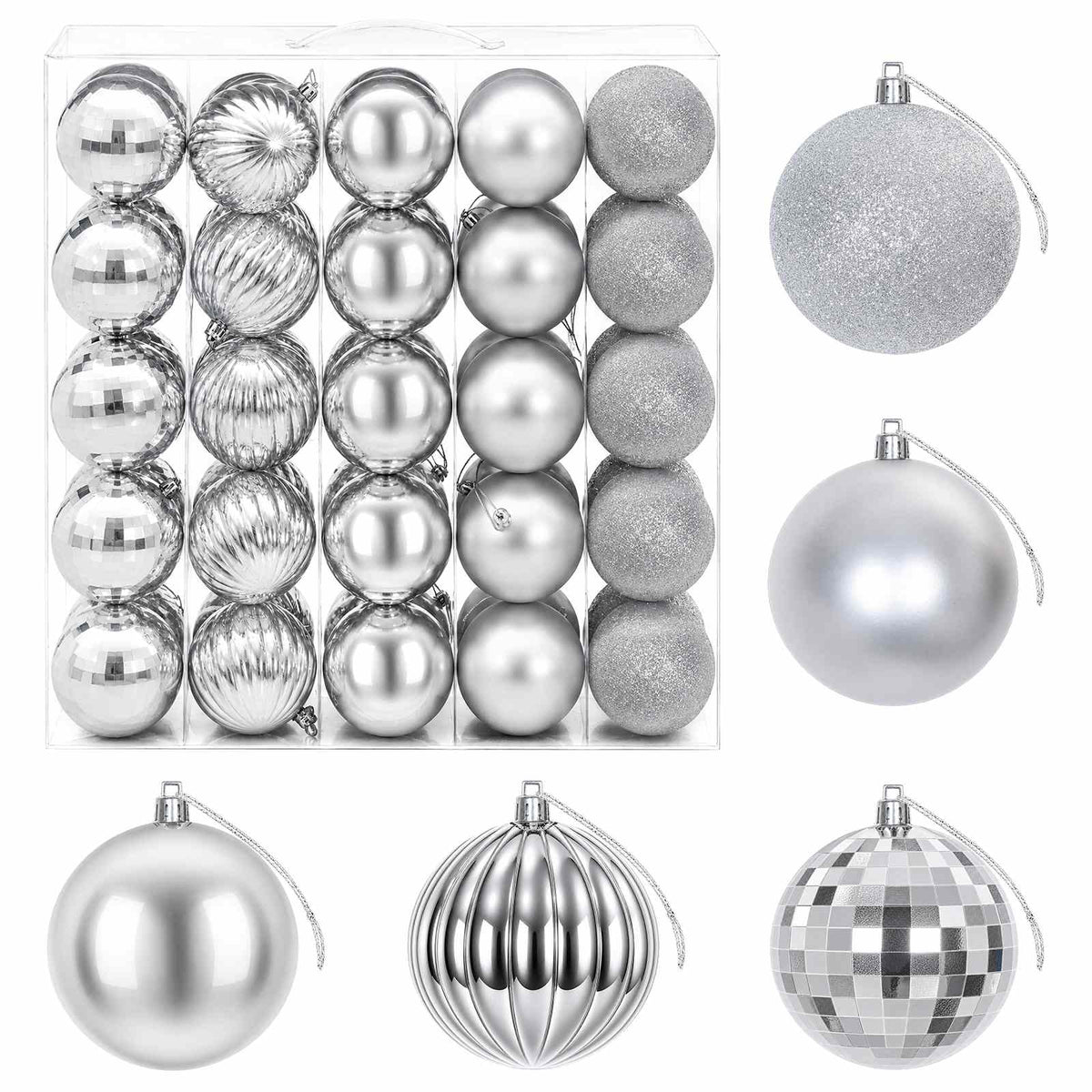 Christmas Ball Set 50 pcs Dia. 8 cm Polystyrene Black–White Silver