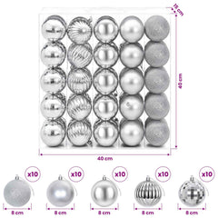 vidaXL Christmas Ball Set 50 pcs Silver 8 cm Polystyrene 6
