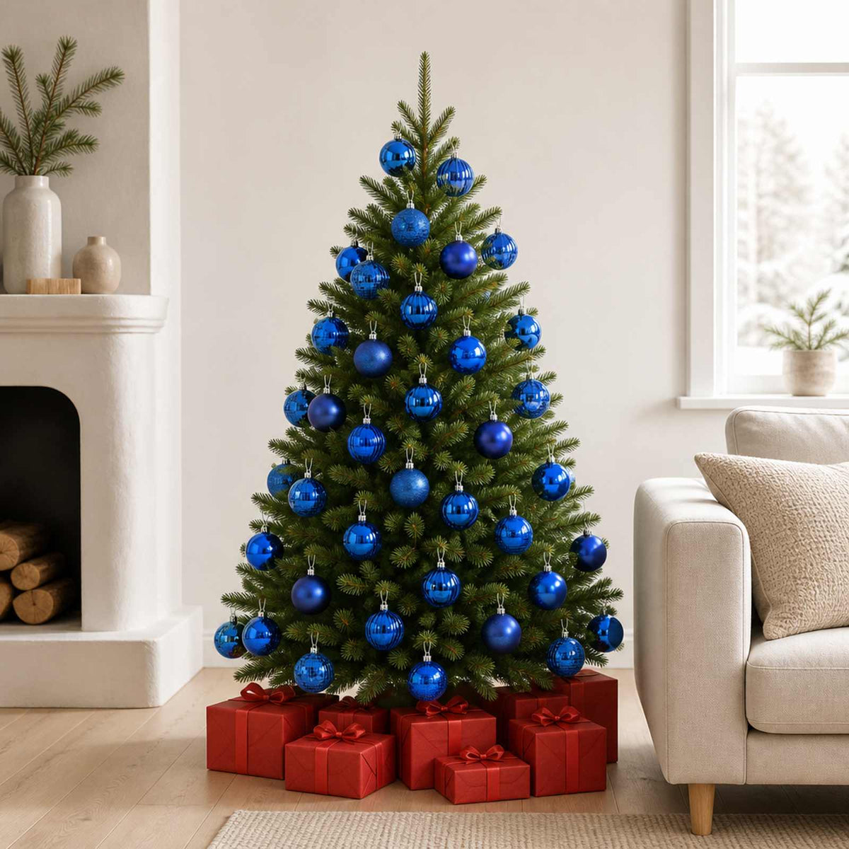 Christmas Ball Set 50 pcs Dia. 8 cm Polystyrene Black–White Blue