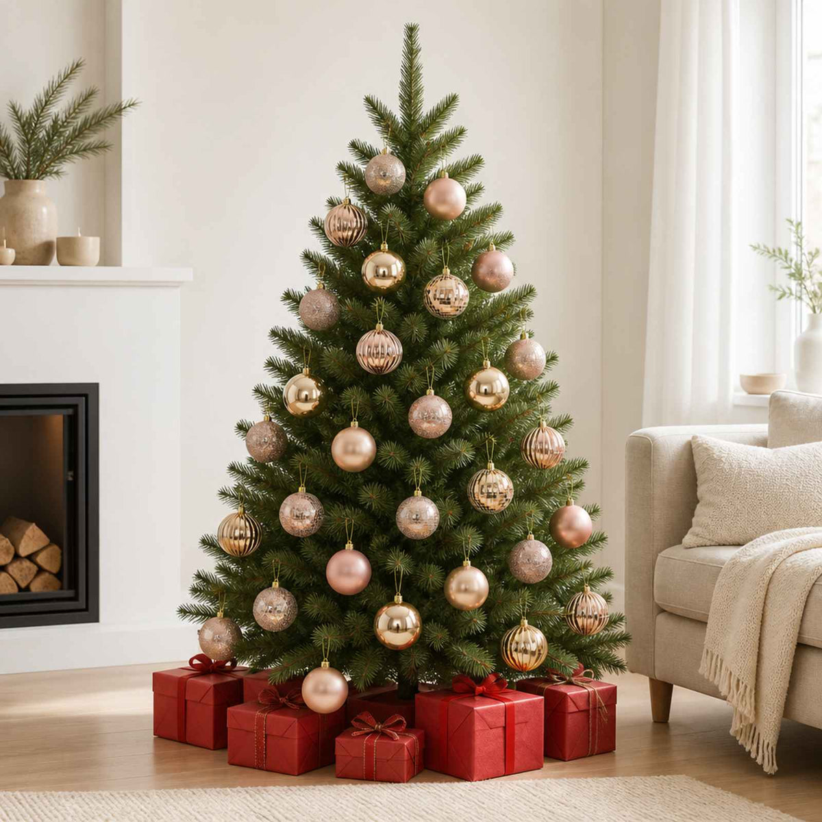Christmas Ball Set 50 pcs Dia. 8 cm Polystyrene Black–White Rose gold