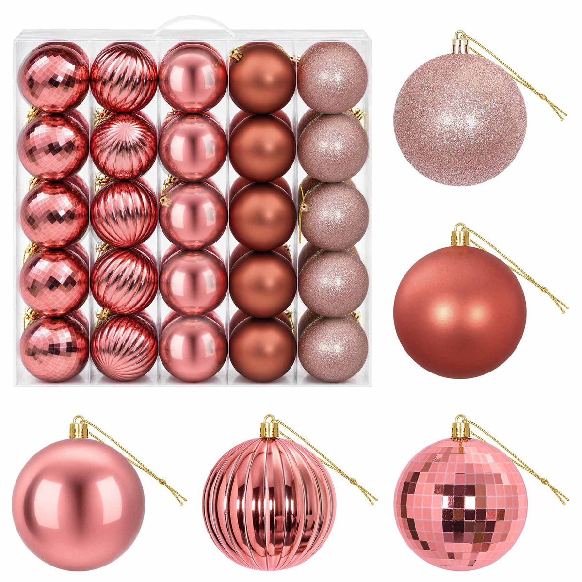 Christmas Ball Set 50 pcs Dia. 8 cm Polystyrene Black–White Pink and rose