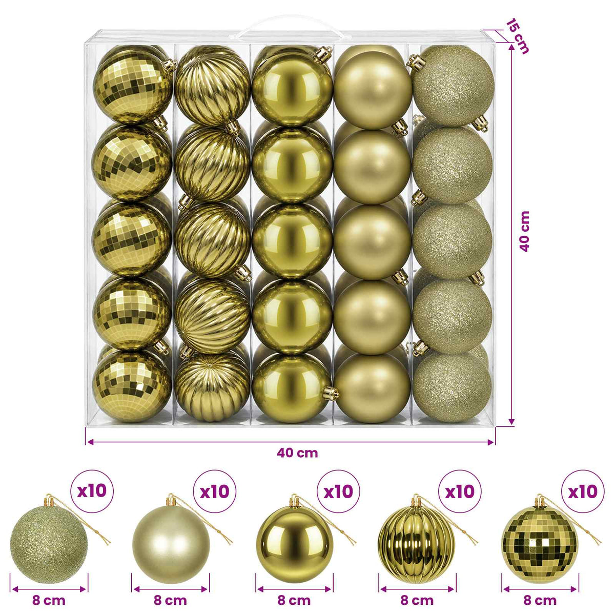 vidaXL Christmas Ball Set 50 pcs Light Green 8 cm Polystyrene 6