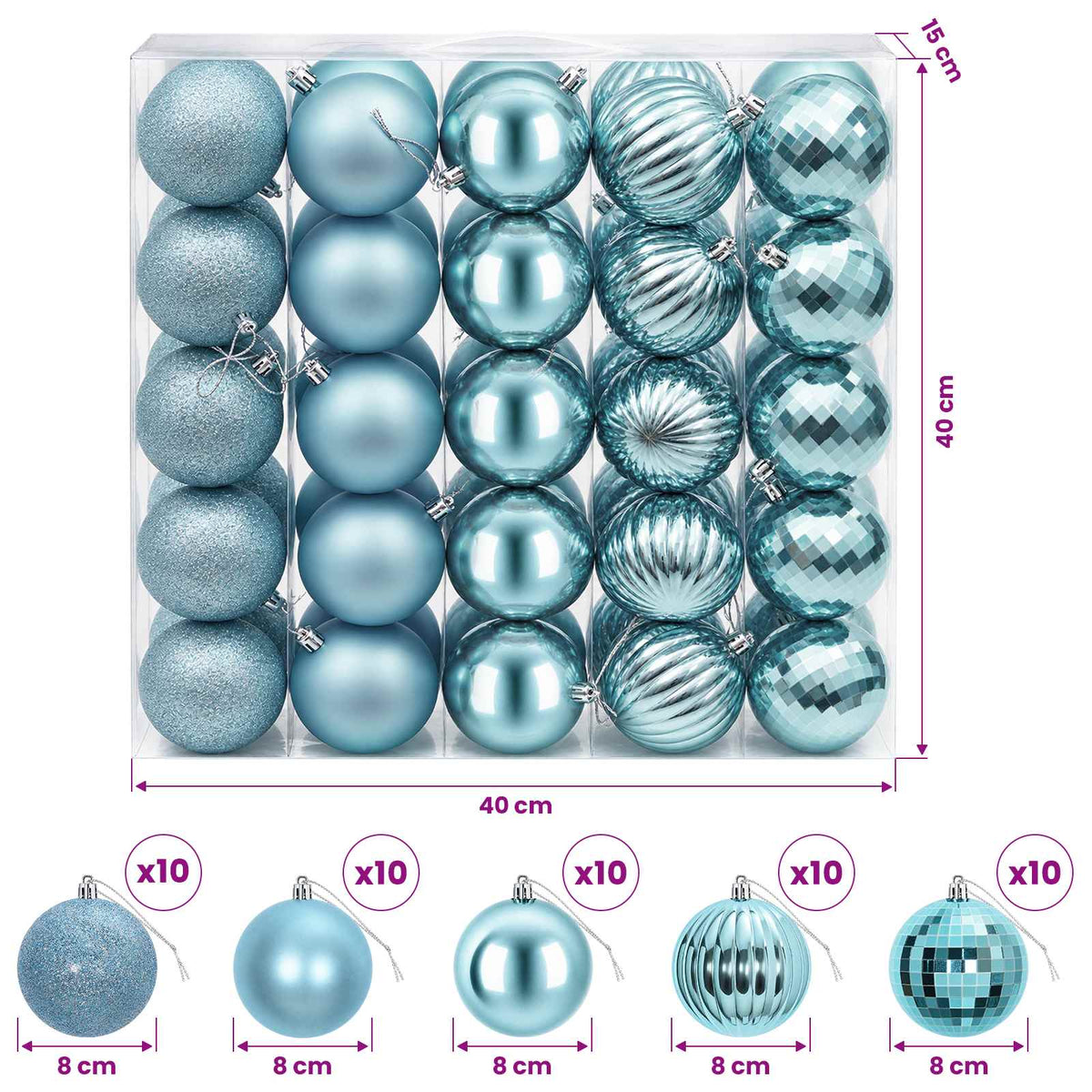 vidaXL Christmas Ball Set 50 pcs Turquoise 8 cm Polystyrene 6