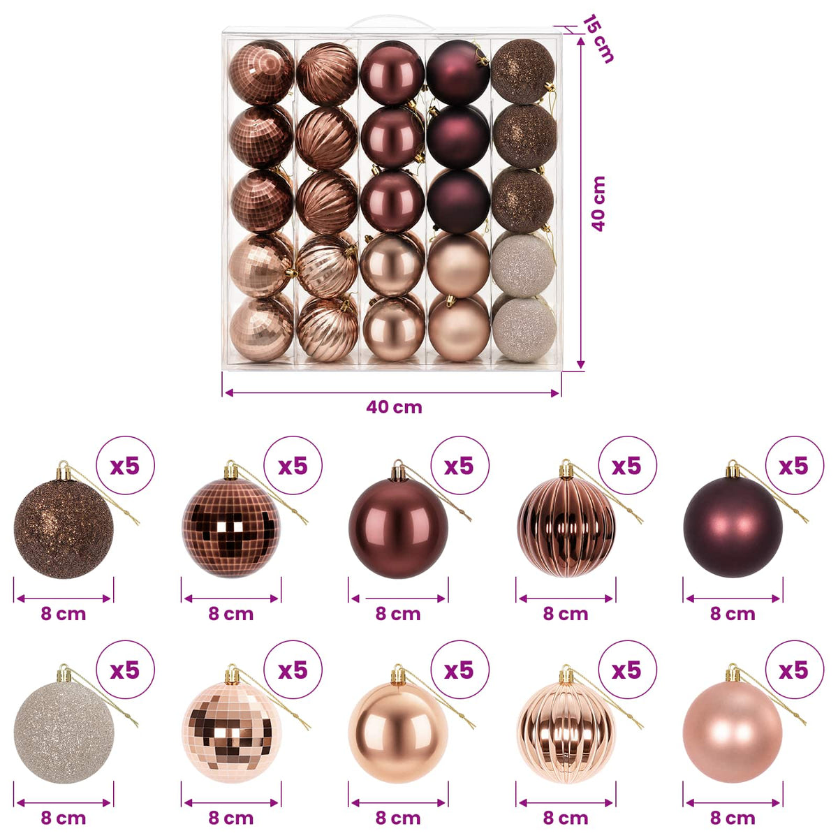 vidaXL Christmas Ball Set 50 pcs Champagne and Brown 8 cm Polystyrene 6