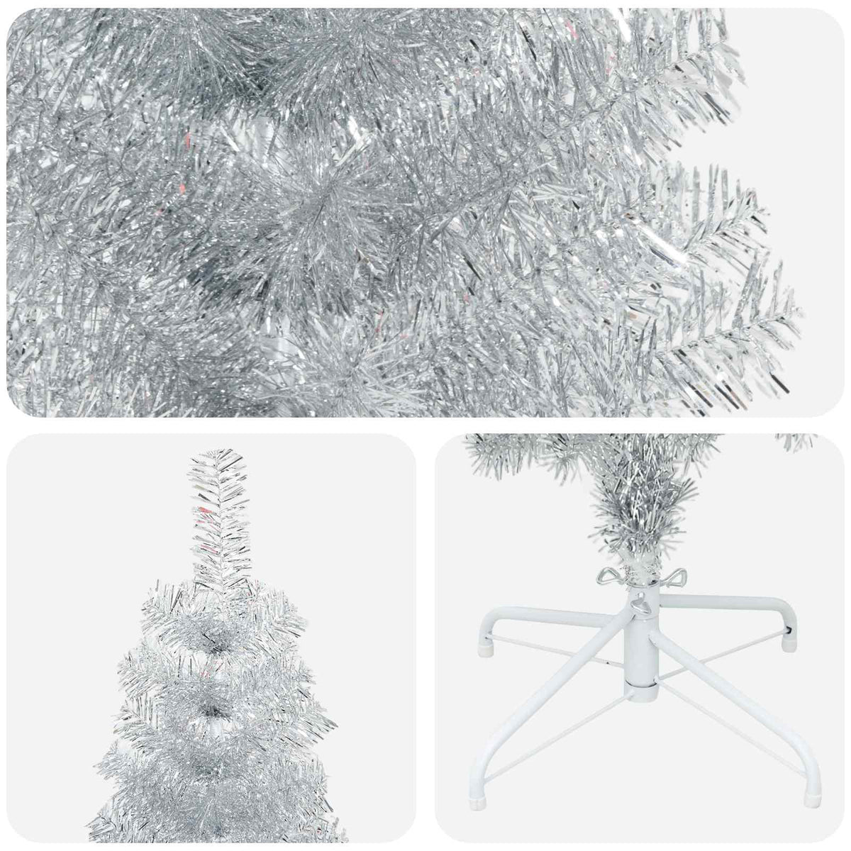 vidaXL Artificial Slim Christmas Tree 180 cm PVC and Steel Silver 4