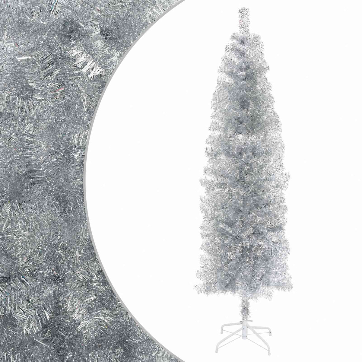 vidaXL Artificial Slim Christmas Tree 180 cm PVC and Steel Silver 2