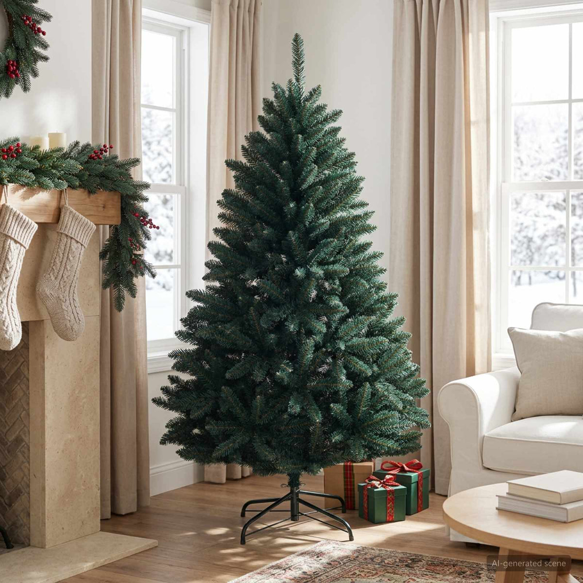 Artificial Christmas Tree with Bauble 150 cm Dark Green Ø 80 x 150 cm without LED