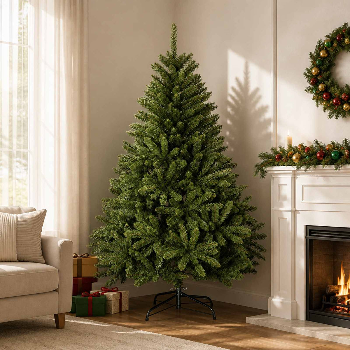 Artificial Christmas Tree with Baubles 180 cm Light Green Ø 117 x 180 cm without LED