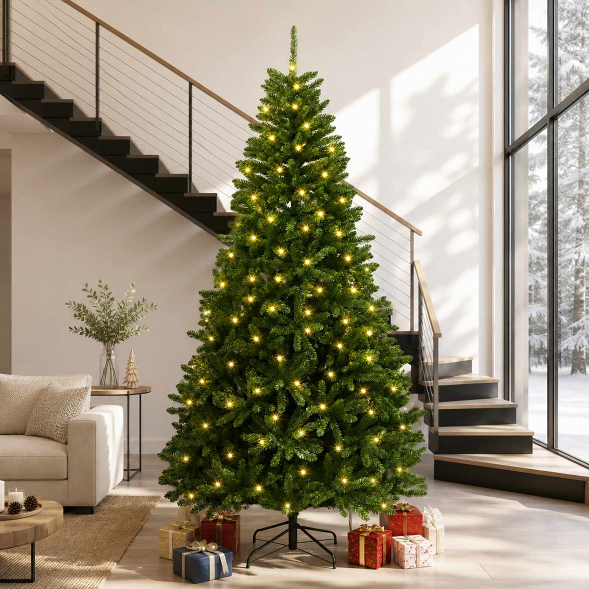 vidaXL Artificial Hinged Christmas Tree 270 cm 600 LEDs Warm White PVC 1