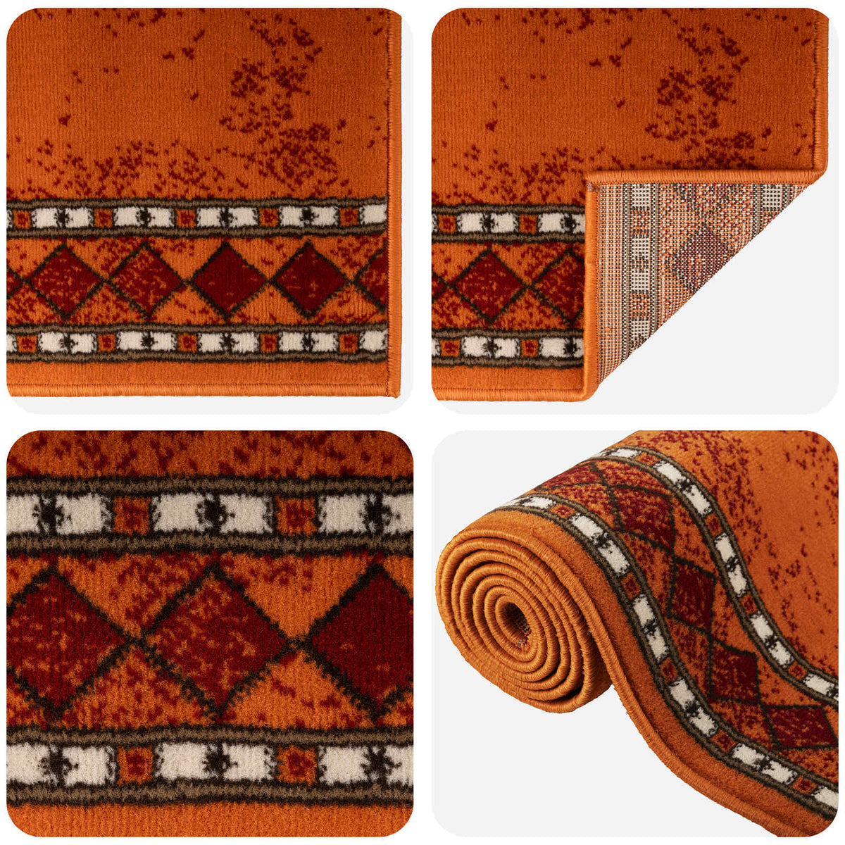 Runner Rug FLORNES Woven 67 x 200 cm PP 7 mm Width 67 cm Length 200 cm Orange diamonds