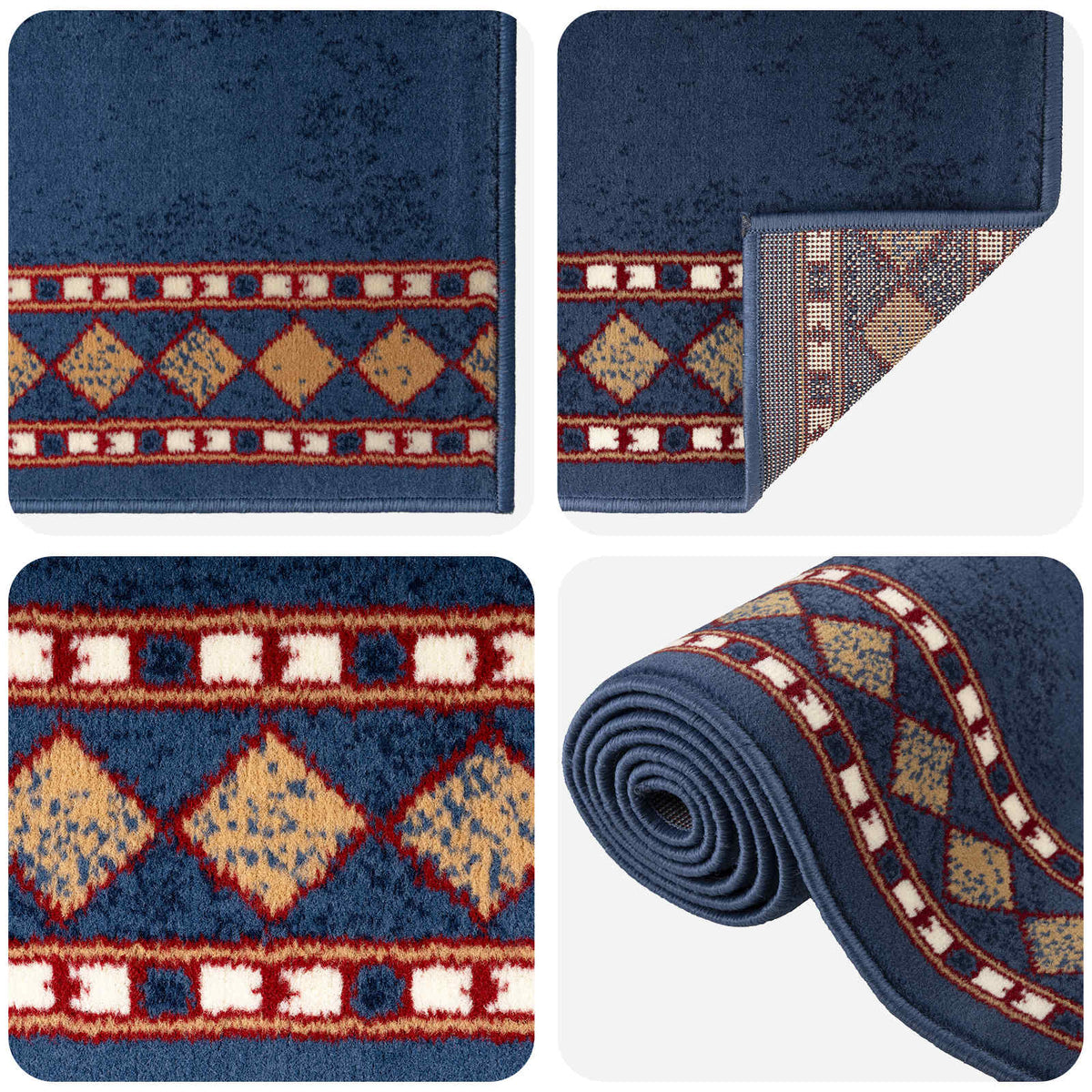 Runner Rug FLORNES Woven 67 x 200 cm PP 7 mm Width 67 cm Length 200 cm Blue diamonds