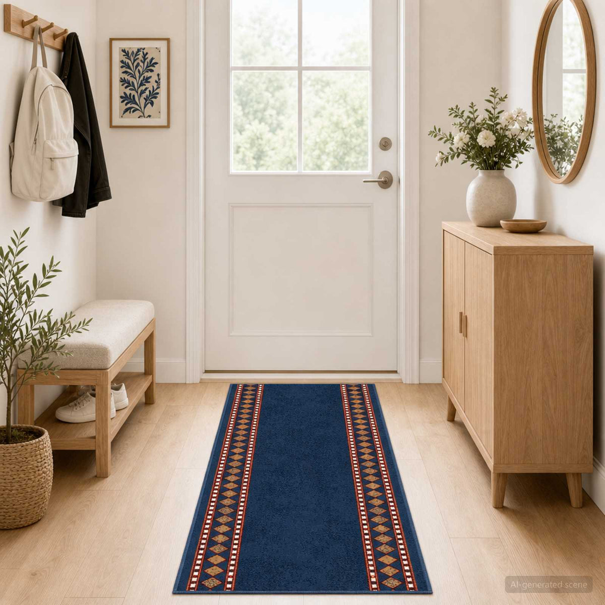 Runner Rug FLORNES Woven 67 x 300 cm PP 7 mm Blue diamonds