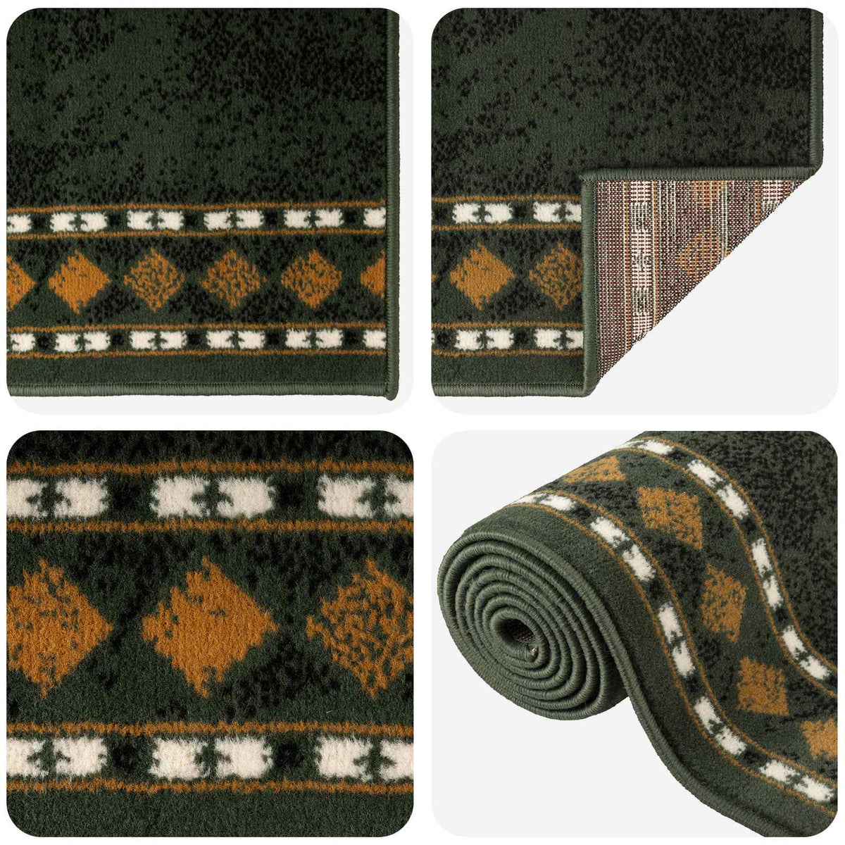 Runner Rug FLORNES Woven 67 x 200 cm PP 7 mm Width 67 cm Length 200 cm Green diamonds