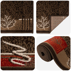 vidaXL Runner Rug FLORNES Woven Brown Leaves 67 x 200 cm PP 7 mm 3