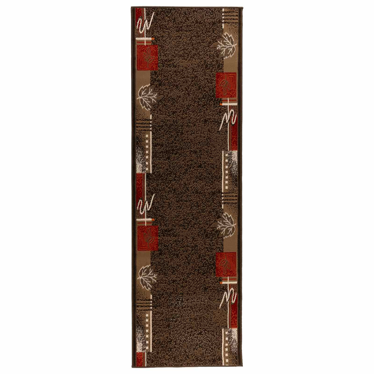 vidaXL Runner Rug FLORNES Woven Brown Leaves 67 x 200 cm PP 7 mm 2