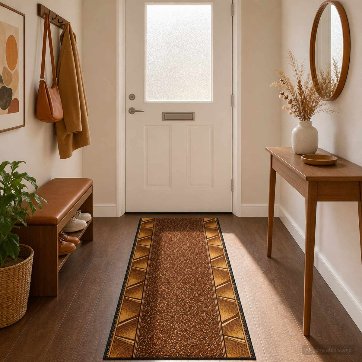 Runner Rug FLORNES Woven Brown Zigzag PP 7 mm