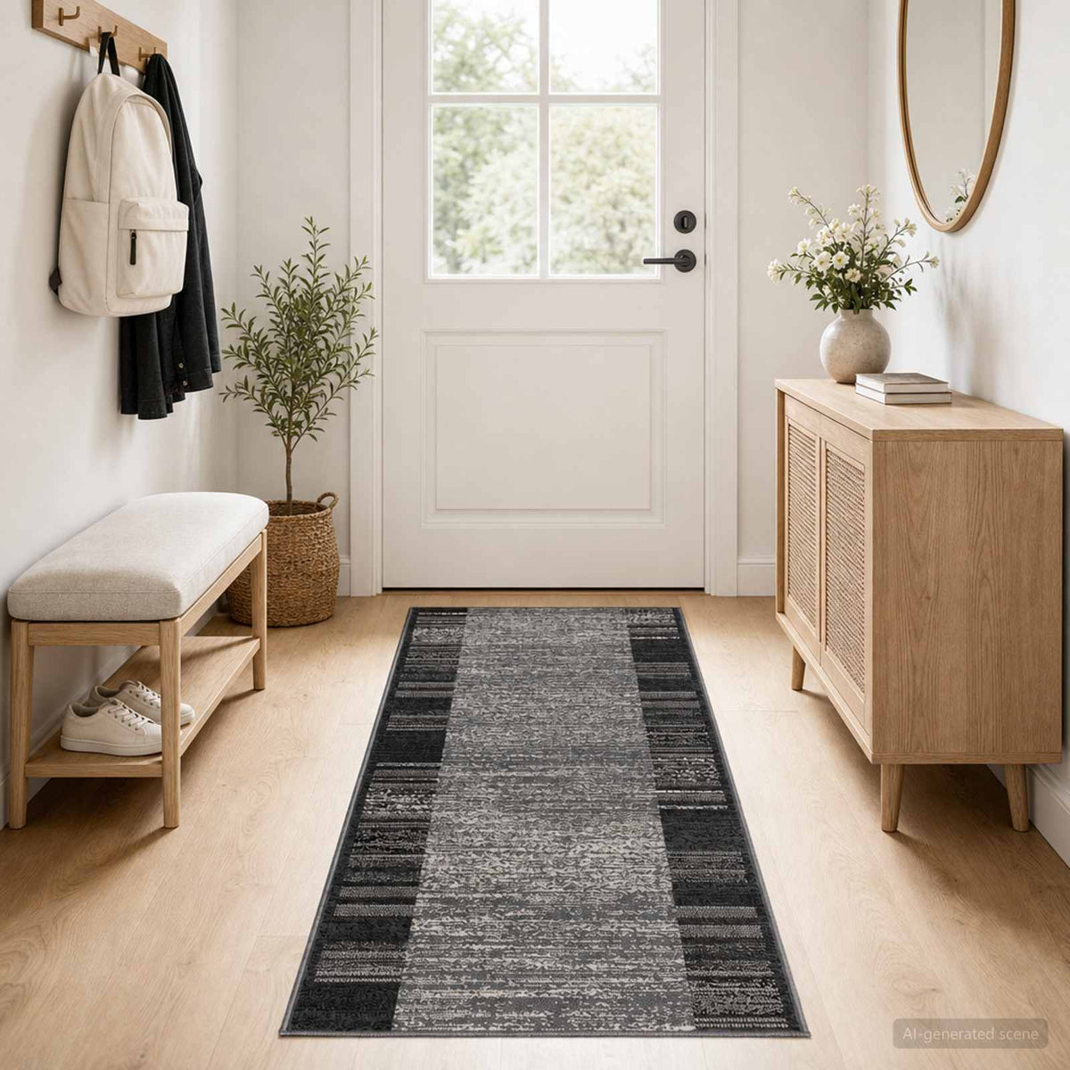 Runner Rug FLORNES Woven 67 x 250 cm PP 7 mm Grey stripes