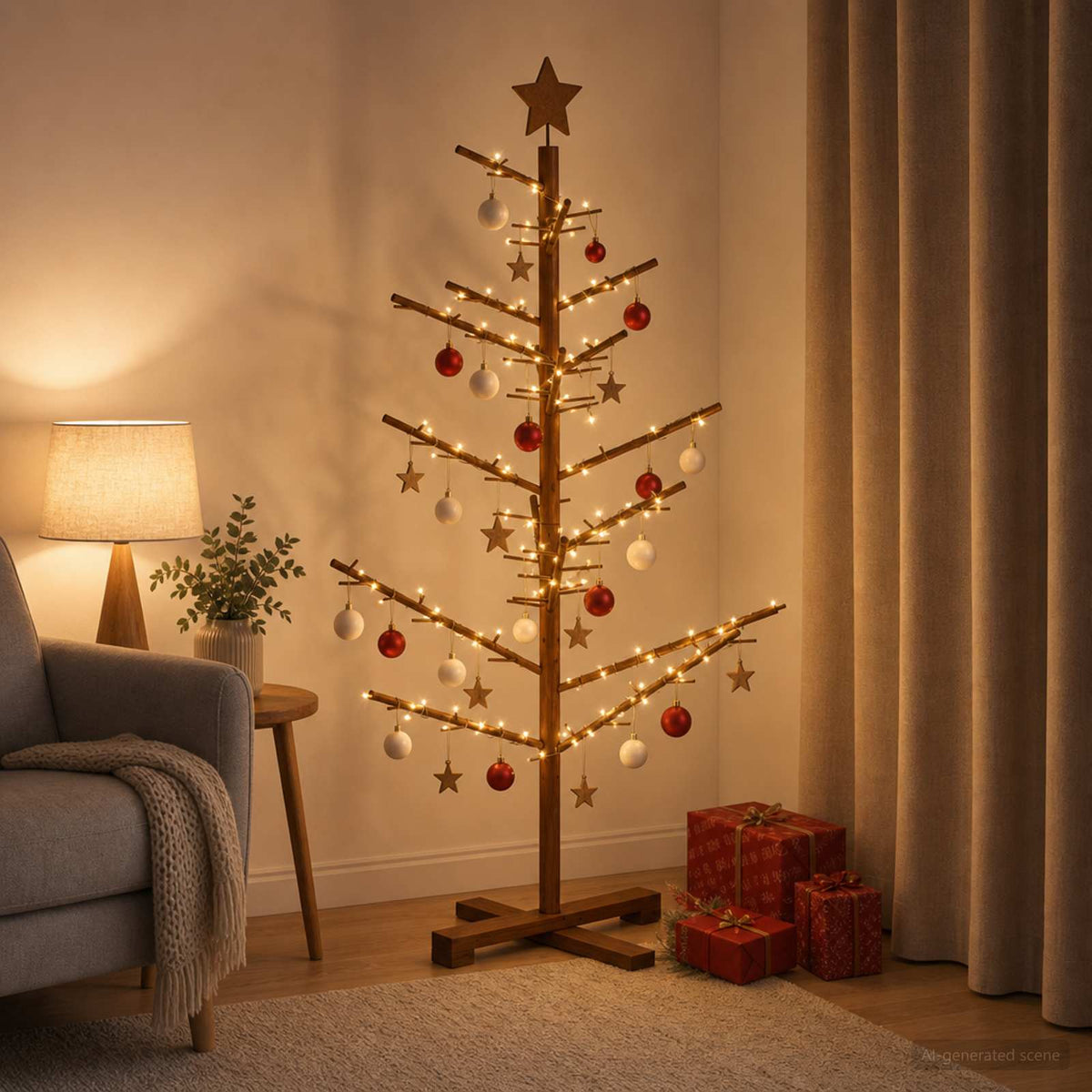 vidaXL Wooden Christmas Tree 125 cm Bamboo and Solid Pine Wood 3
