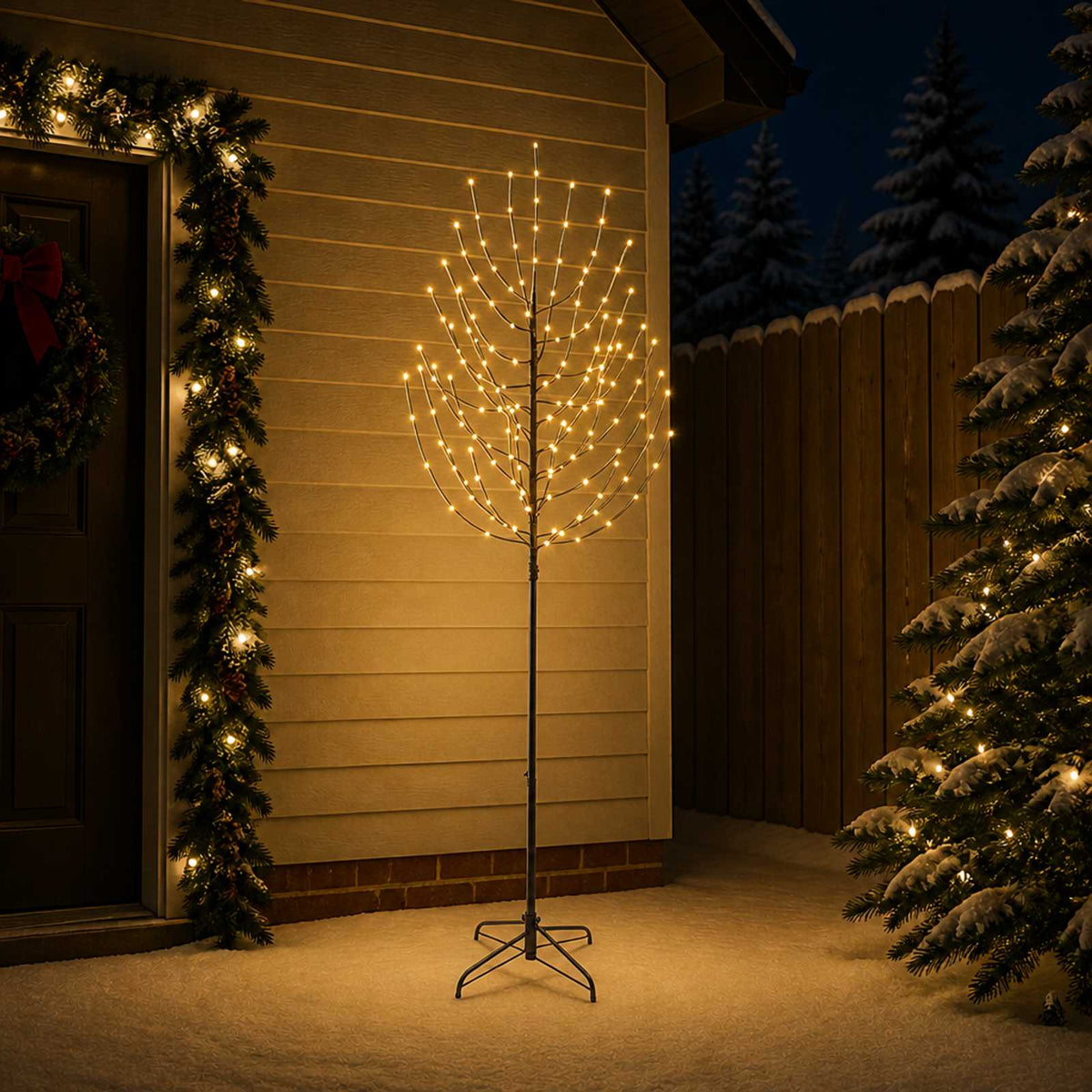 LED Christmas Tree Black Steel 100 LEDs 210 cm Warm white