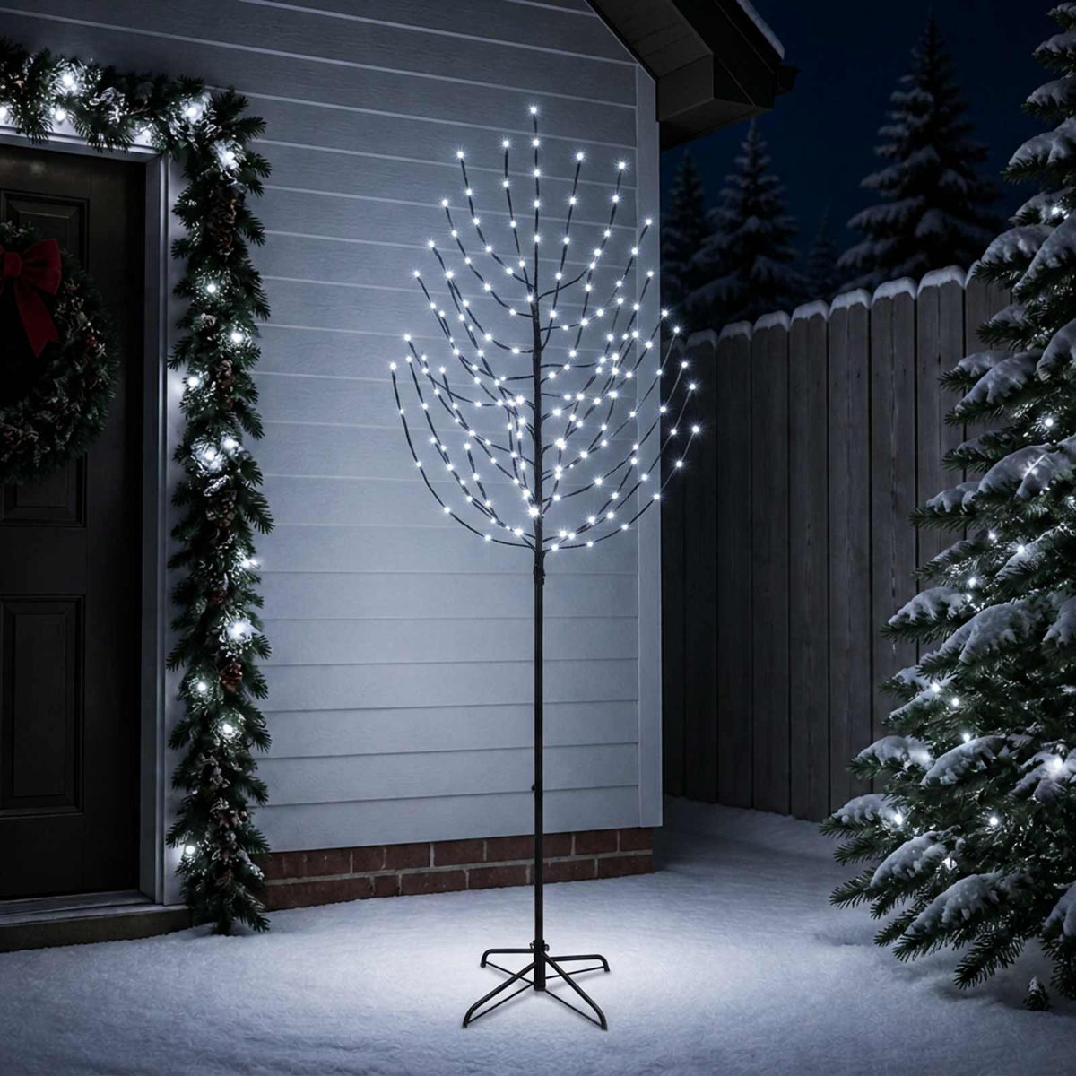 LED Christmas Tree Black Steel 100 LEDs 210 cm Cold white