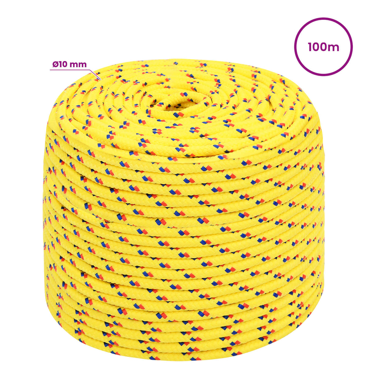 vidaXL Multipurpose Utility Rope 10 mm 100 m Yellow PP 645 kg Max Load 6