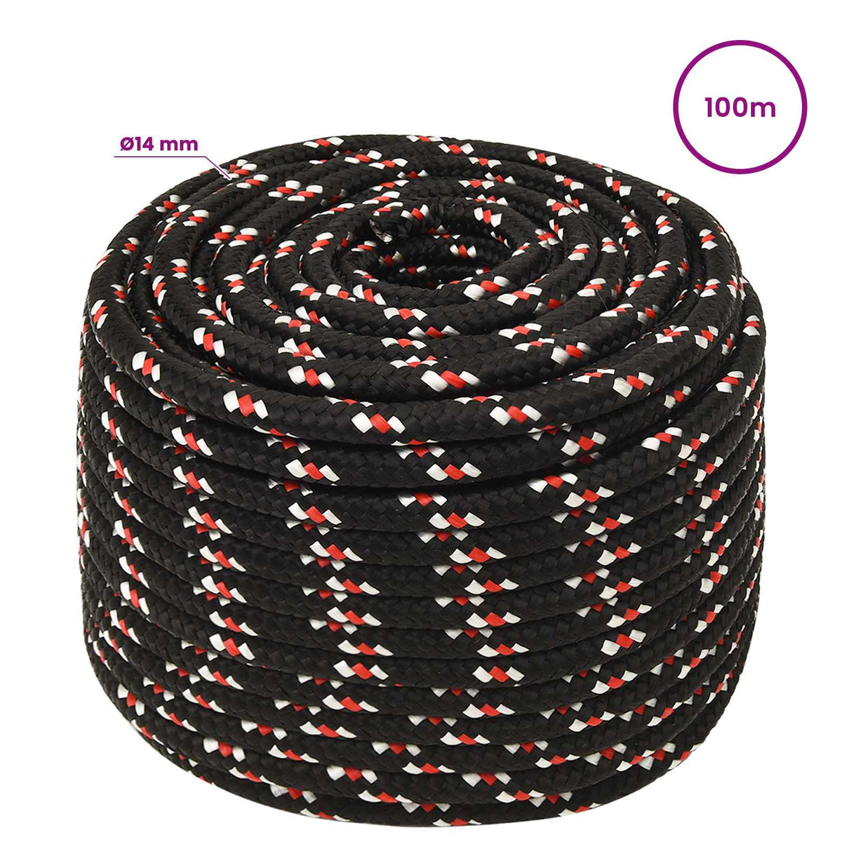 vidaXL Multipurpose Utility Rope 14 mm 100 m Black and Red PP 6